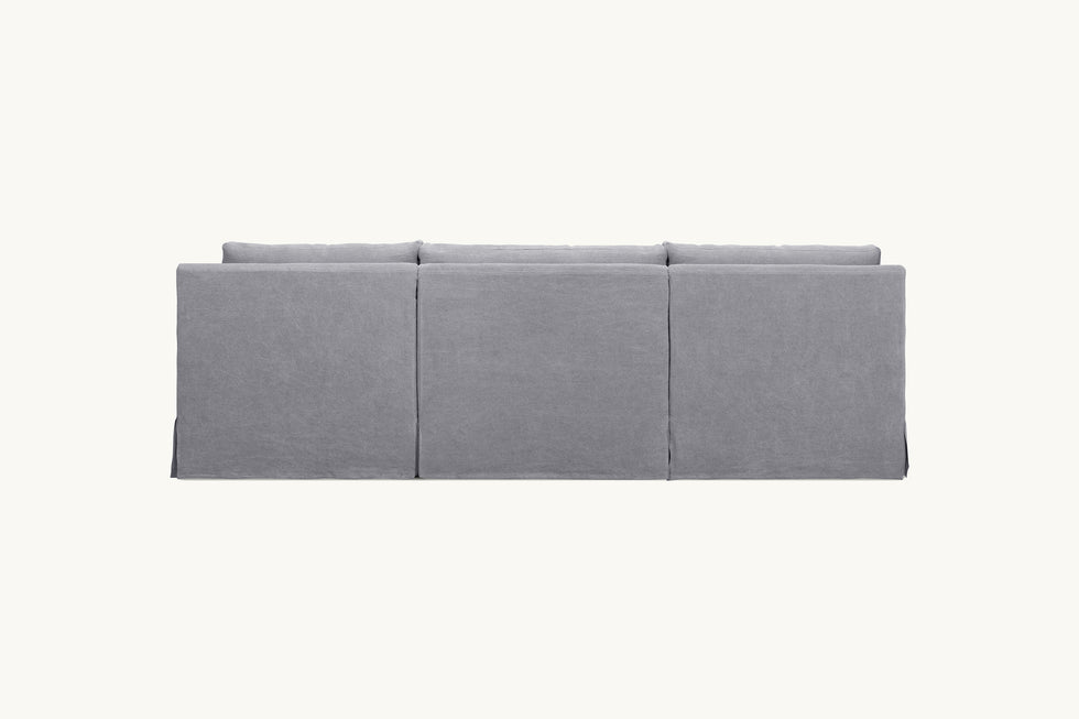 Back view of Elias Corner Sectional Sofa in Ink Cap, a medium cool grey Light Weight Linen