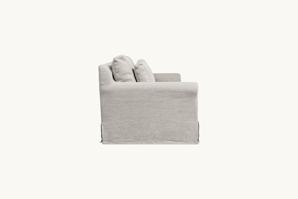 Side view of Elias 84" Sofa in Jasmine Rice, a light warm greige Medium Weight Linen