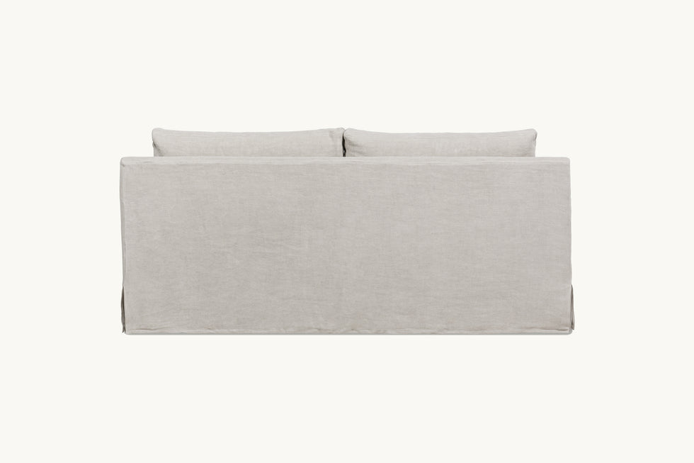 Back view of Elias 84" Sofa in Jasmine Rice, a light warm greige Medium Weight Linen