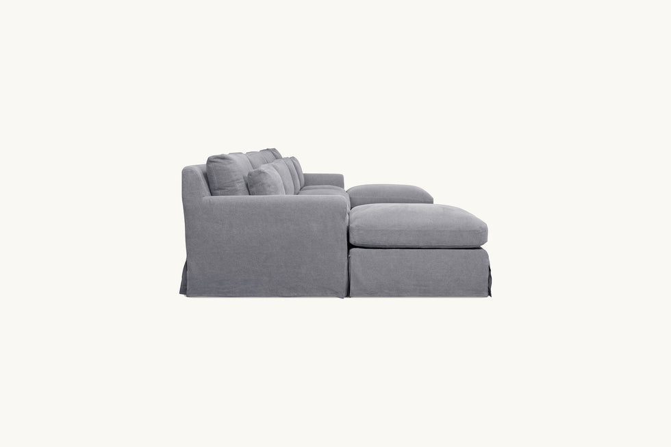 Side view of Elias U-Shape Sectional Sofa in Ink Cap, a medium cool grey Light Weight Linen