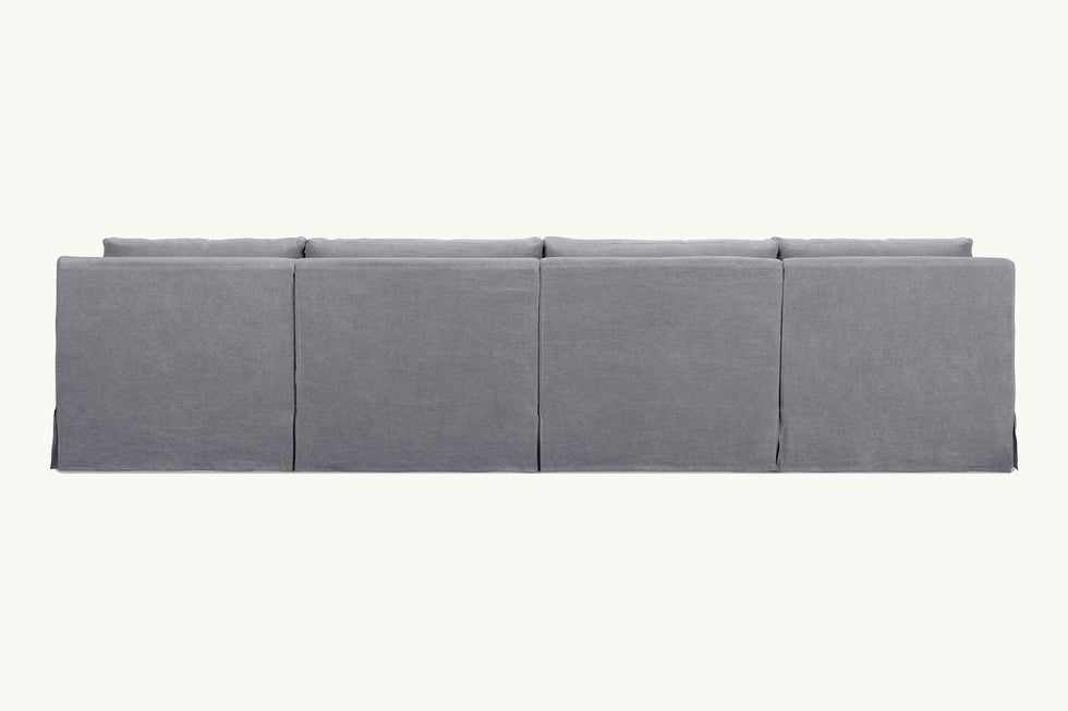 Back view of Elias U-Shape Sectional Sofa in Ink Cap, a medium cool grey Light Weight Linen