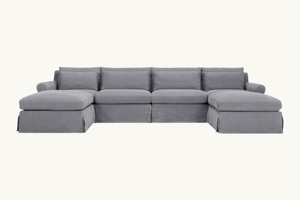 Elias U-Shape Sectional Sofa in Ink Cap, a medium cool grey Light Weight Linen