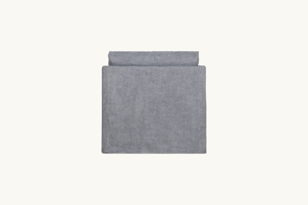Back view of Esmé Chair in Ink Cap, a medium cool grey Light Weight Linen
