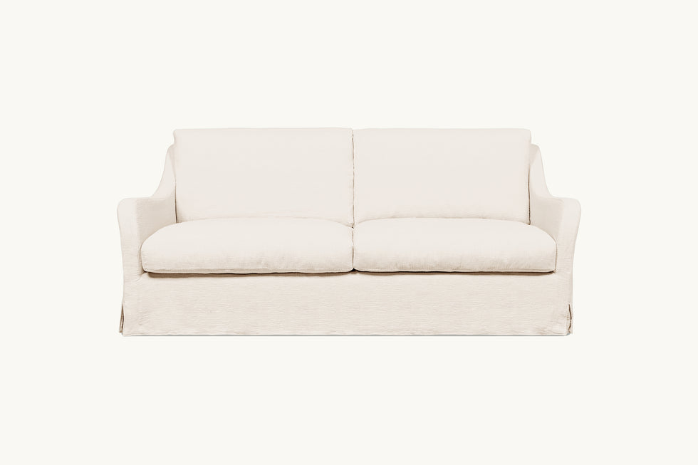 Front view of Esmé 84" Sofa in Corn Silk, a light beige Washed Cotton Linen