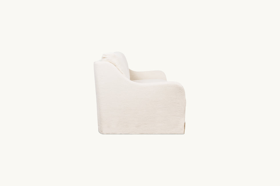 Side view of Esmé 84" Sofa in Corn Silk, a light beige Washed Cotton Linen