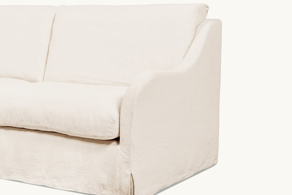 Close up view of Esmé 84" Sofa in Corn Silk, a light beige Washed Cotton Linen