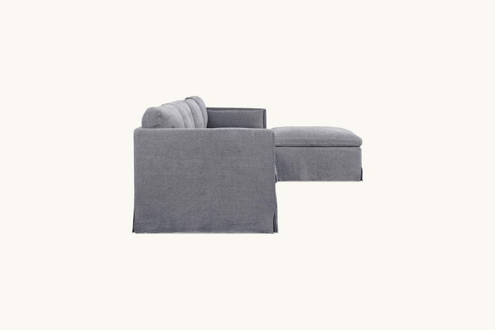 Side view of Gabriel 5-Piece Chaise Sectional Sofa in Ink Cap, a medium cool grey Light Weight Linen