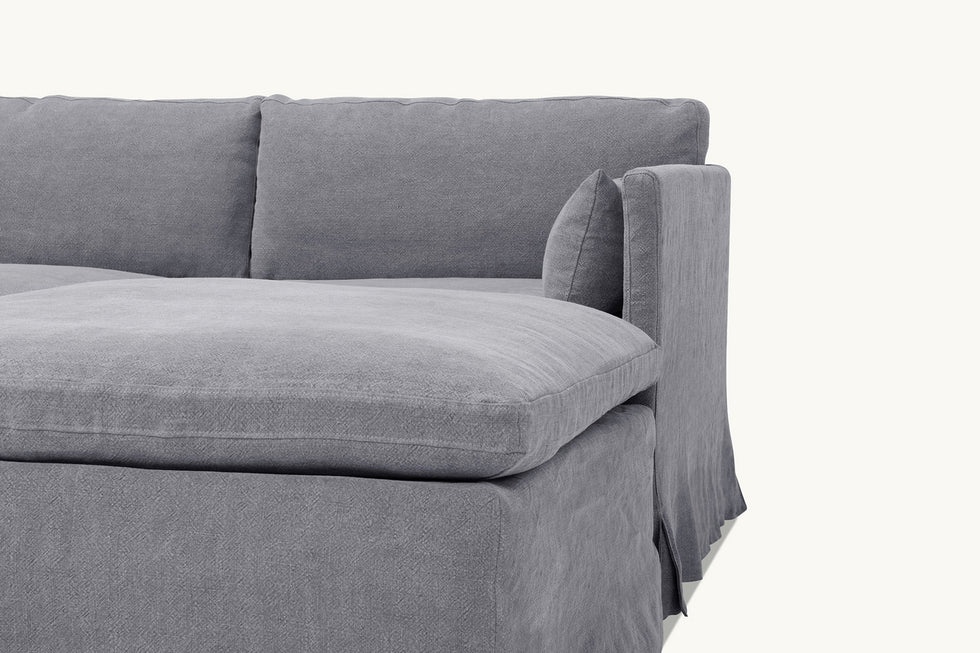 Close up view of Gabriel 5-Piece Chaise Sectional Sofa in Ink Cap, a medium cool grey Light Weight Linen