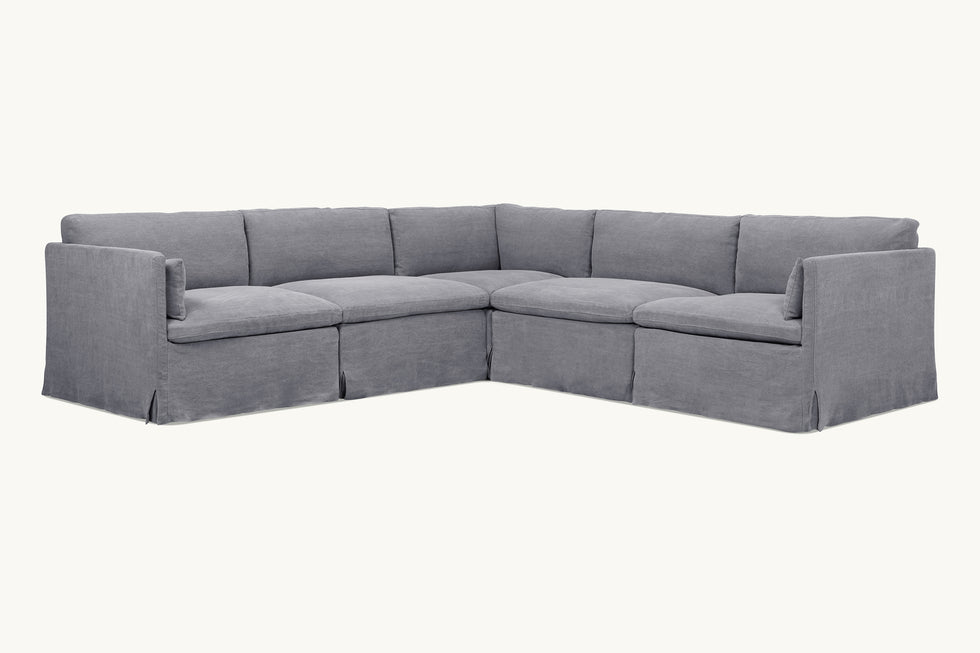 Front view of Gabriel Corner Sectional Sofa in Ink Cap, a medium cool grey Light Weight Linen
