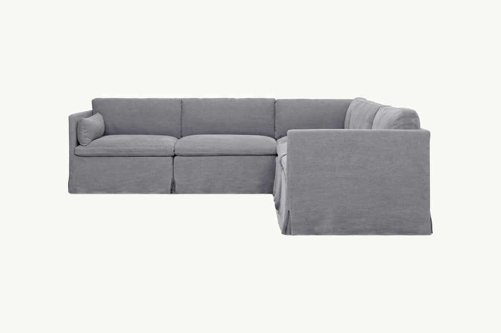 Side view of Gabriel Corner Sectional Sofa in Ink Cap, a medium cool grey Light Weight Linen