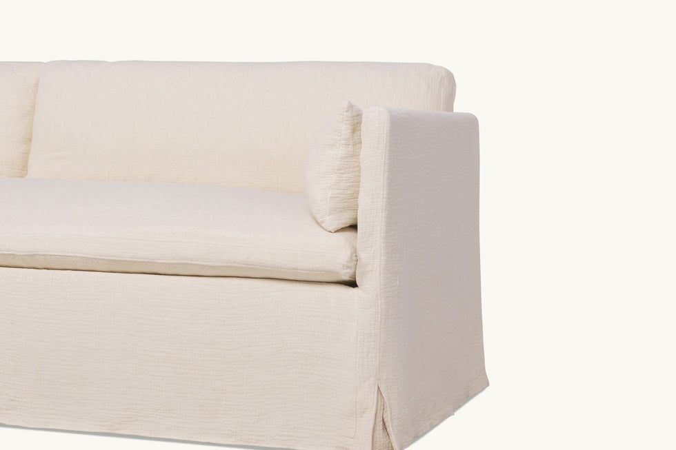 Close up view of Gabriel 84" Sofa in Corn Silk, a light beige Washed Cotton Linen