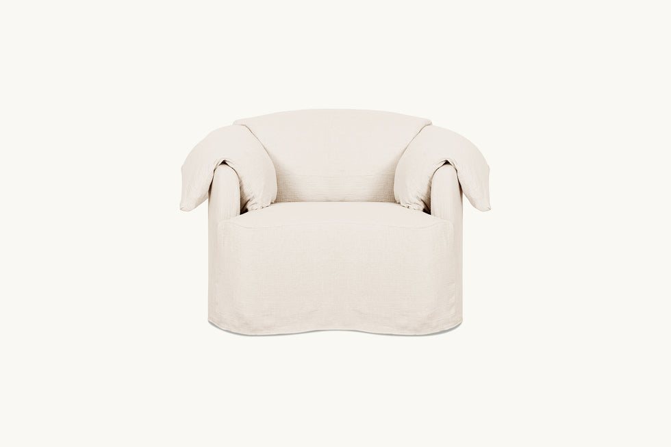 Loula Swivel Chair in Corn Silk, a light beige Washed Cotton Linen