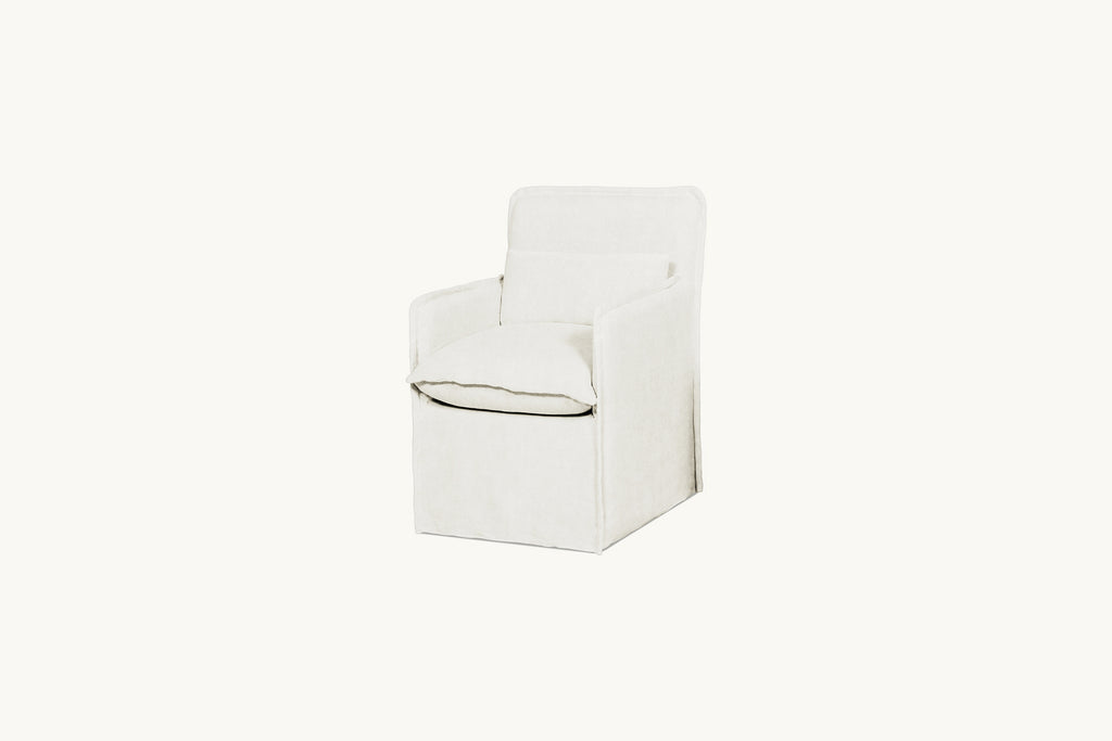Melo Dining Chair in Water Lily, a white Light Weight Linen with warm undertones