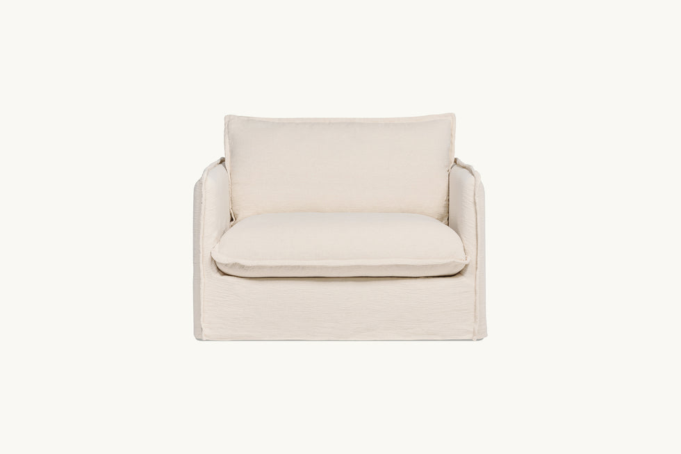 Front view of Neva Chair in Corn Silk, a light beige Washed Cotton Linen