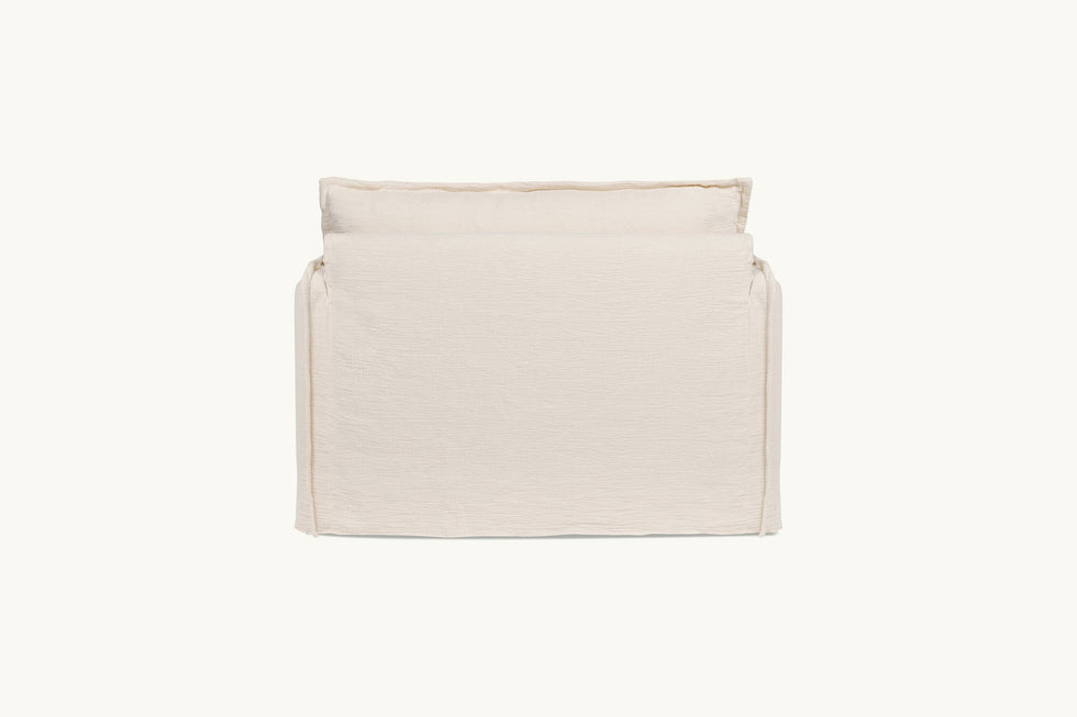 Back view of Neva Chair in Corn Silk, a light beige Washed Cotton Linen