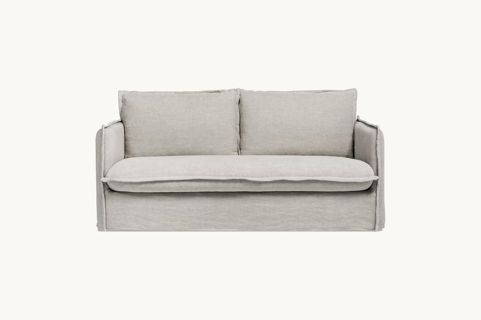 Front view of Neva 72" Sofa in Jasmine Rice, a light warm greige Medium Weight Linen