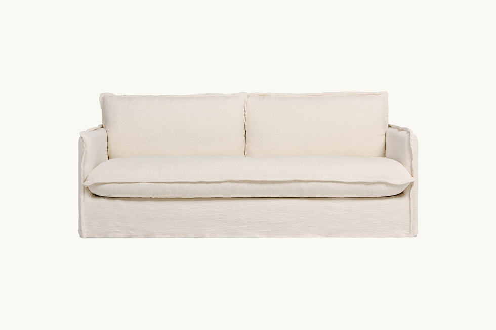 Front view of Neva 84" Sofa in Corn Silk, a light beige Washed Cotton Linen