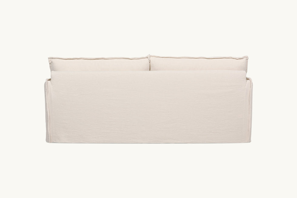 Back view of Neva 84" Sofa in Corn Silk, a light beige Washed Cotton Linen