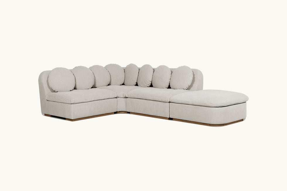 Front view of Olea L-Shape Sectional Sofa in Jasmine Rice, a light warm greige Medium Weight Linen