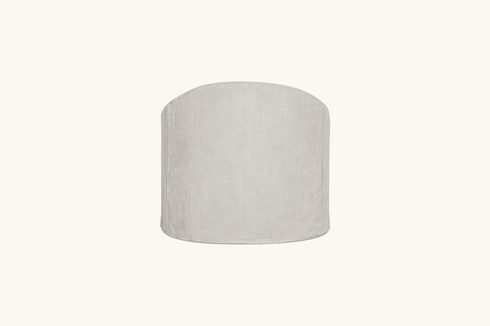 Back view of Ozzi Chair in Jasmine Rice, a light warm greige Medium Weight Linen