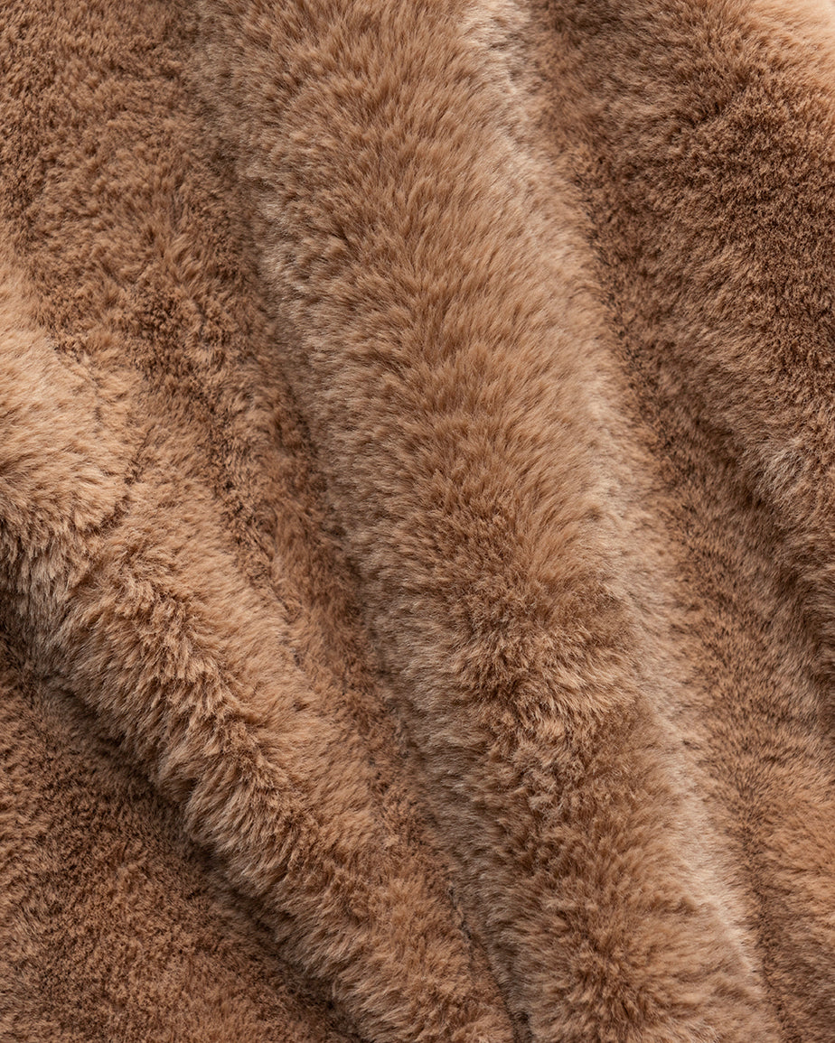 Swatch of Kiwi Fuzz, a medium golden brown Recycled Faux Fur