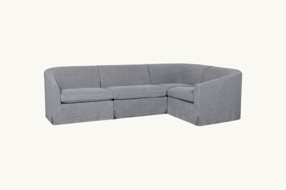 Front view of Ziki L-Shape Sectional Sofa in Ink Cap, a medium cool grey Light Weight Linen