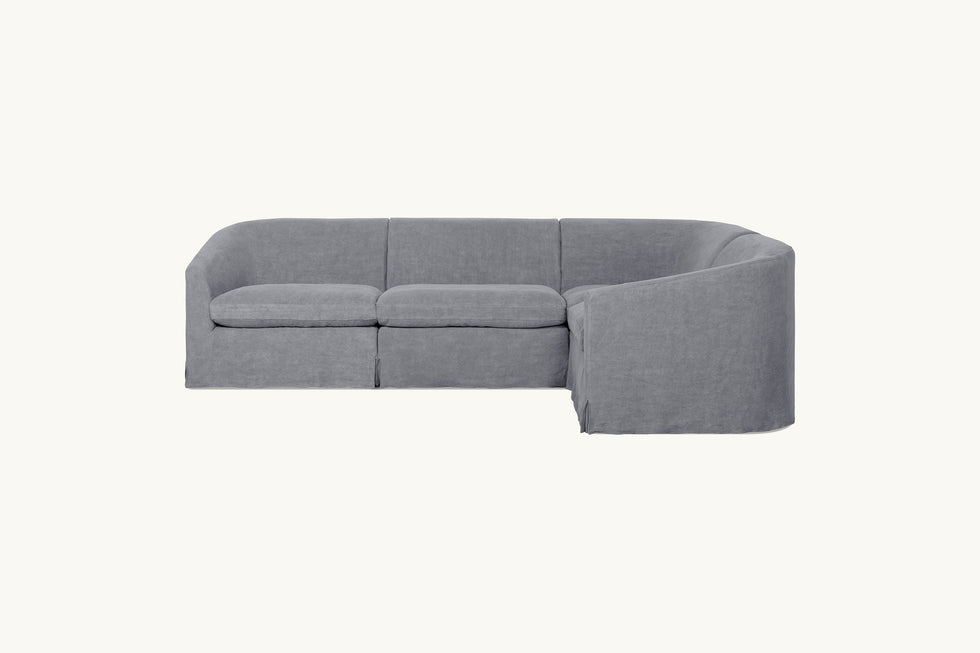 Side view of Ziki L-Shape Sectional Sofa in Ink Cap, a medium cool grey Light Weight Linen
