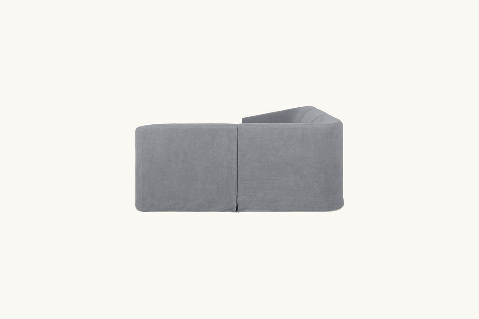 Back view of Ziki L-Shape Sectional Sofa in Ink Cap, a medium cool grey Light Weight Linen